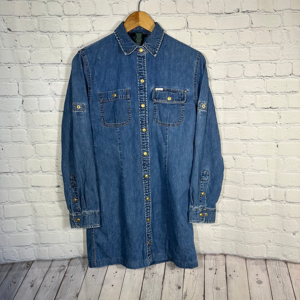 Lauren Ralph Lauren Denim Shirt Dress Womens Small Blue Button Front Mini Cotton